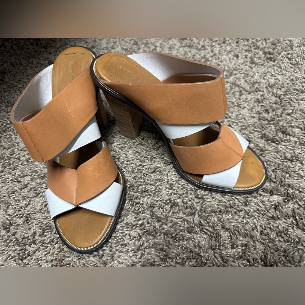 See by Chloe white & tan block heel size 38.5